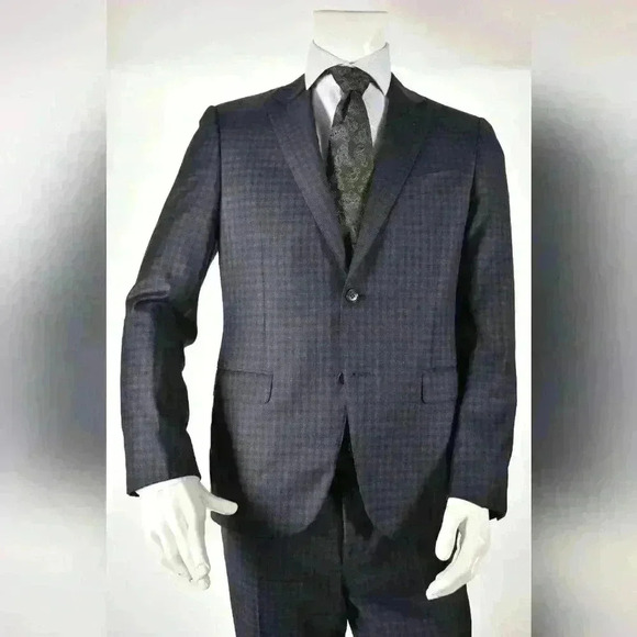 CANALI Navy Medium Blue Tonal Neat Check Fine Wool Suit 50EU 40R Italy - Picture 4 of 9